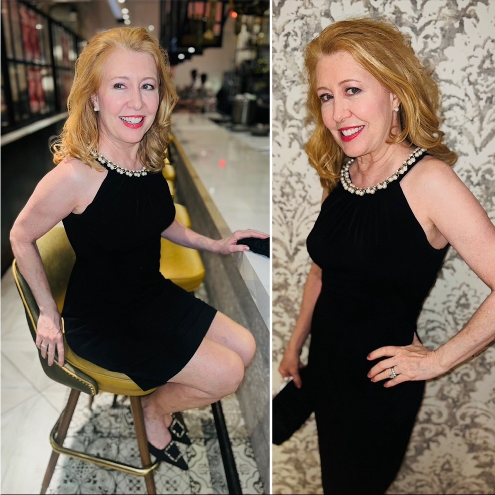 Donna Ricco Black Dress with Pearl Accents